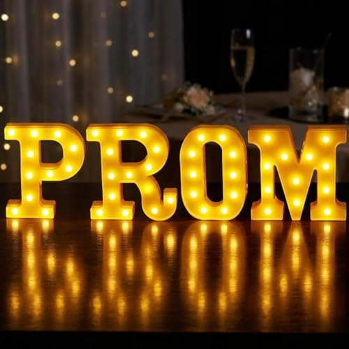 2026 Prom Decorations, 4 Pcs Prom Letters White LED Lights, 6.3 Inch Large Light Up Letters, Centerpieces Table for 2026 Graduation Decorations Party Supplies Backdrop Photo Booth Lighted Decor Sign
