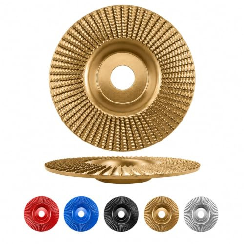 Disco Amoladora Madera 125 mm de Carburo de Tungsteno, Disco Radial para Madera con Foro 22 mm, Disco Abrasivo para Tallado, Lijado, Modelado y Biselado(Gold,Flat surface)