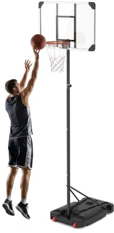 Basketballkorb Outdoor Variable Höhe Basketball Korb mit Rollen Erwachsene | Basketballkorb Outdoor höhenverstellbar 150-260 cm Basketball Korb mit Rollen befüllbarer Standfuß Rückwand Basketballanlage