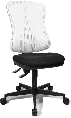 Topstar Head Point SY ergonomischer Bürostuhl, Schreibtischstuhl, Muldensitz (höhenverstellbar), Stoffbezug weiß / schwarz, 70 x 47 x 113 cm