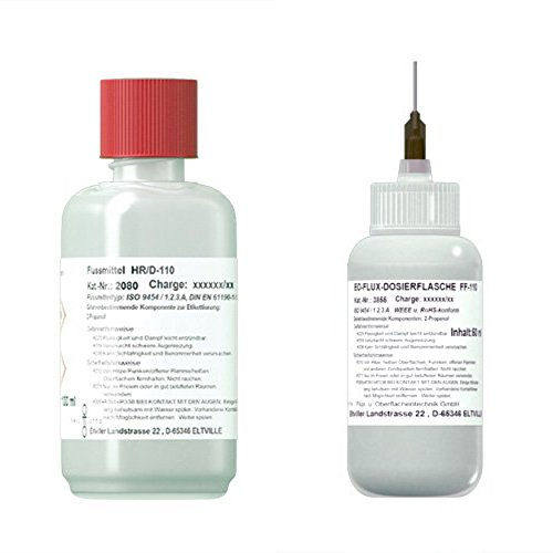 Emil Otto Profi-Set: 250 ml Flussmittel HR/D-110 + 50 ml in EO-Flux-Dosierflasche FF-110 (No-clean Elektronik-Flussmittel mit 5,8% Feststoff), zum Handlöten, SMD-löten u. Litzenverzinnen