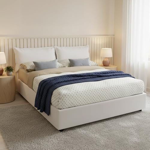 Talamo Italia - Doppelbett Jasmine, Bettkasten mit Kunstlederbezug, 100 % Made in Italy, Öffnung vorne, inklusive Matratze 160 x 200 cm, Weiß