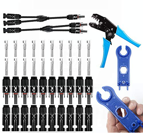 SolaMr Crimpzange Werkzeug-Set, Solar Panel Crimpzange mit 10 Paar Steckern und Paar Schraubenschlüssel und Y-Solarsteckern - Montagewerkzeugsatz