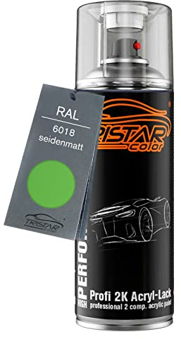 TRISTARcolor RAL 6018 Gelbgrün seidenmatt 2K-Acryl-Lack Spraydose | Sprühdose 400 ml, schnelltrocknend