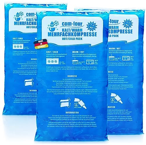 com-four® 3x Compresa del gel instantanea - Compresas frías y calientes - Bolsa de gel calor instantaneo - Apto para microondas del gel frio - Made in Germany