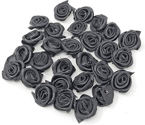 Black 15mm Miniature Satin Ribbon Rose Flowers Decorative Craft Flowers (25)