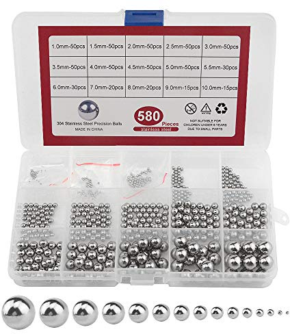 WMYCONGCONG 580 PCS 15 Sizes 1-10mm Metric Precision 304 Stainless Steel Assorted Loose Bicycle Bearing Ball Assortment Kit