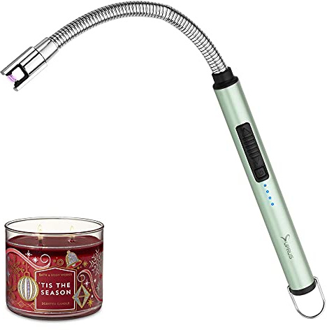 SUPRUS Candle Rechargeable Electric Arc Lighter Stainless Steel Housing & Hanging Hook with 360° Flexible Neck (Green)