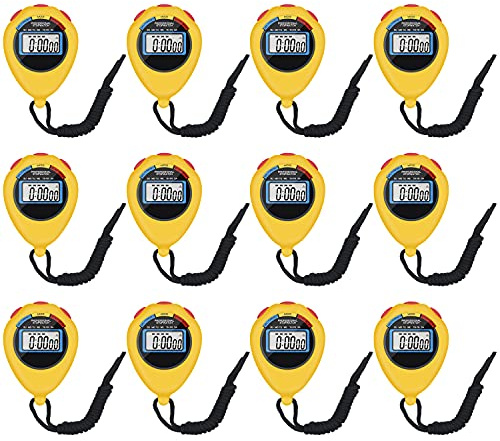 Paquete de 12 Cronómetro Digital Multifunción Temporizador, Pantalla Grande con Fecha y Función de Alarma, Adecuado para Entrenadores Deportivos, Entrenadores de Fitness y Árbitros (Amarillo)