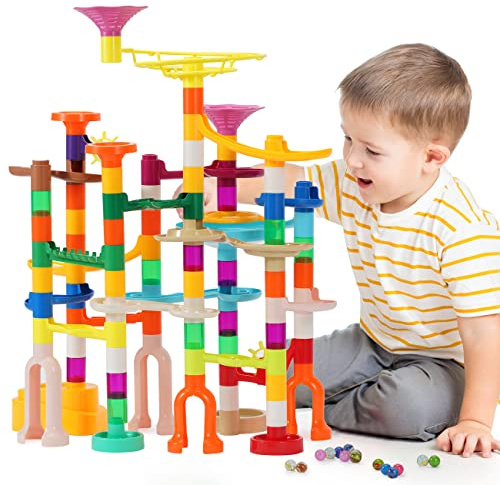 MaxTronic 166Pièces Marble Run Circuits de Billes Créatifs Labyrinthe Billes Jeu de Construction Jouet Intellectuel Educatifs Montessori Jouet d'apprentissage Cadeaux pour Enfant 3 Ans+ Fille Garçon