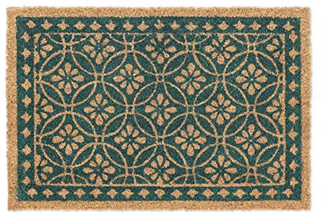 Relaxdays Fußmatte aus Kokos, florales Design, Türmatte außen & innen, gummierte Kokosmatte 60x40 cm, blau/Natur