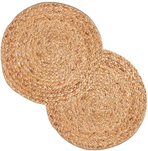 Tischset aus Seegras – Wasserhyazinthe, abwischbares Tischset, runder Tischuntersetzer – Korbgeflecht, Talbe Charger Natur (35 cm 2er-Set)