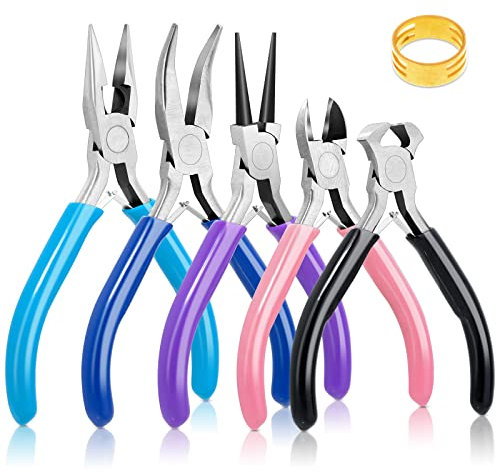 Modacraft 5 PCS Jewellery Kit with Spring Plier Set, Round Nose & Bent Nose Pliers, Wire Cutter, DIY Jewellery Making Kit for Girls