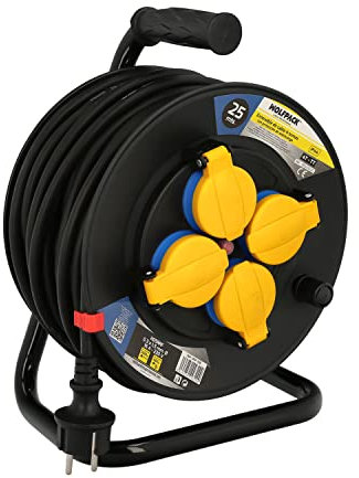 WOLFPACK LINEA PROFESIONAL - Extensible Industrial 25 metros Protección IP44 Con Tapas, Extensible Electrico, Enrollacables, Alaragadera, Cable Extensible