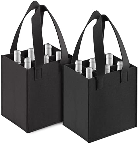 Flaschentasche 6 Flaschen,Bottle Bag Weinbeutel 2 Stücke Multifunktional Filz Wein Tasche mit Abnehmbaren Trennwänden und Griff für Picknick Reisen Geburtstag Rotwein Bier Getränke 24x18x28 cm(Grau)