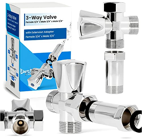 Robinet d'Angle Vanne 3 Voies 3/4 Collecteur Adaptateur 3/4 Raccordement Ultérieur de Machine à Laver Lave-vaisselle Laiton Chromé Salle de Bain Toilette Lavabo