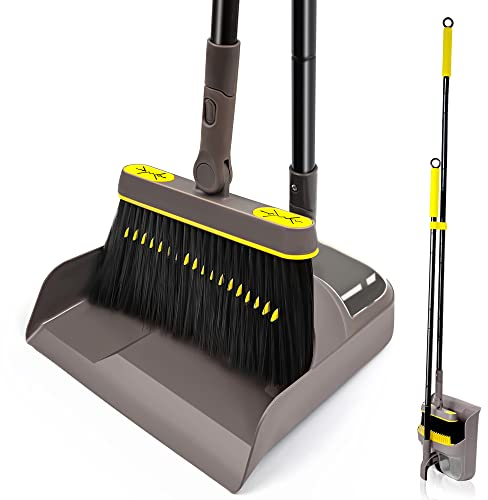JEHONN Besen und Kehrschaufel Set mit Langem Stiel 138CM, 180 Grad Drehbar Camping Kehrbesen Innen und Schaufel für Vorzelt, Haus, Büro, Lobby, Terrasse