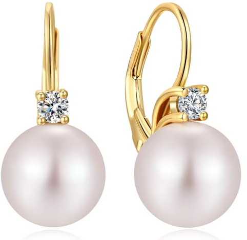 ZDaoBen Perlenohrringe 925 Sterling Silber Perlen Leverback Hängende Ohrringe Perle Ohrhänger Schmuck Geschenke für Damen Braut Hochzeit 8/10 mm