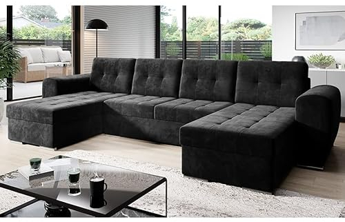 MODERNO Bari Wohnlandschaft Sofa mit Schlaffunktion Couch U-Form Schlafsofa mit Bettkasten Ecksofa Schlafcouch Moderne Wohnzimmermöbel Eckcouch Veloursstoff Steppsofa Grau