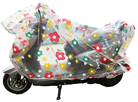 URFEDA Motorradabdeckung, Klar Kunststoff Blumen Moped Abdeckung, Wasserdichter Schutz, Staubdicht Motorrad Abdeckplane, Outdoor Regenschutz Motorradplane Roller Abdeckplane Motorroller Abdeckplane
