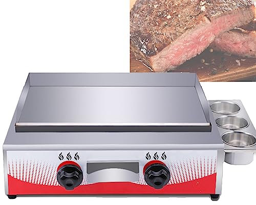 oiakus Piastra a Gas Commerciale, Piano di Lavoro Cucina Flat Top Grill Forno Piano di Lavoro Piastra con 2 Fuochi, Temperatura Regolabile, Cucina Ristorante Barbecue da Campeggio per Interni Esterni