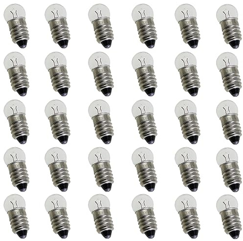 LUORNG Light Bulbs 30pcs Warm White Small Screw Base Light Bulbs E10 Base 1.5V / 0.3A for Home Experiment Circuit Electrical Test Accessories