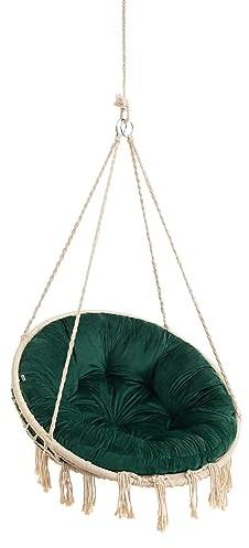 PillowPrim Velvet Kissen für Hängesessel, Sitzkissen für Stuhl, Hängekorb Sessel, Indoor Kissen, Waschbar Auflage, Rund, Swing, Schaukelkissen, Grün, 92 cm