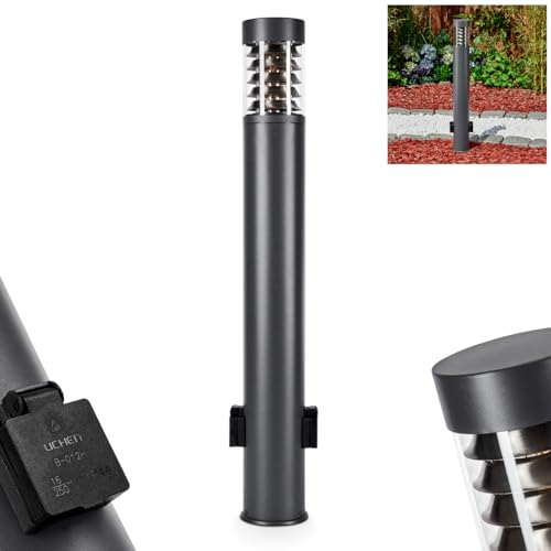 Außenwegeleuchte Dakar, moderne Wegeleuchte mit 2 Steckdosen aus Metall/Kunststoff in Anthrazit/Klar, Höhe 80 cm, Gartenbeleuchtung IP44, 1 x E27, ohne Leuchtmittel