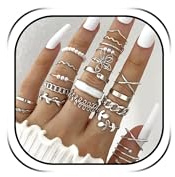 HUASAI Silver Rings for Women Non Tarnish Stackable Knuckle Rings Set Boho Butterfly Leaf Pearl Rings Midi Pinky Rings Set Gifts Trendy Stuff Birthday Gifts(21pcs-S)