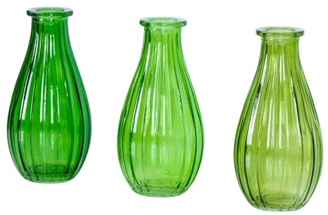levandeo 3er Set Vase Glas Grün H14cm Flasche Blumenvase Tischdeko Frühling Blumendeko Dekovase Glasvase Deko