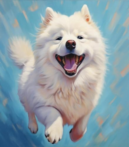 ZMHZMY Vuxnas måla efter nummer, vit samojedhund, måla efter nummer kit på duk gör-det-själv oljemålning för barn nybörjare konst och hantverk, 40 x 50 cm ingen ram
