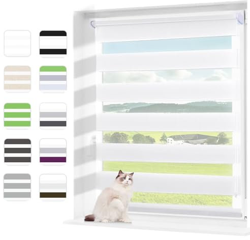 Wudomi Doppelrollo Klemmfix ohne Bohren Weiß 45x230cm(BxH),Lichtdurchlässig und Verdunkelnd Duo Rollo,Klemmrollo Seitenzugrollo für Schlafzimmer, Badezimmer, Wohnzimmer Fenster und Tür