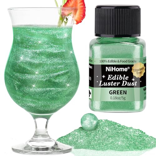 NiHome Essbarer Glitzer für Getränke Luster Staub Metallische Lebensmittel Dekorieren Edible Glitter für Wein Kuchen Süßigkeiten Dessert Bäckerei Vegan Titanfrei (5g/0.18oz,Grün)