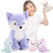 MorisMos Fuchs riesen Kuscheltier XXL,48cm sitzende Fox Stofftier Plüschtier mit 4 Baby im Bauch, Geburtstag Geschenk für Kinder Jungen