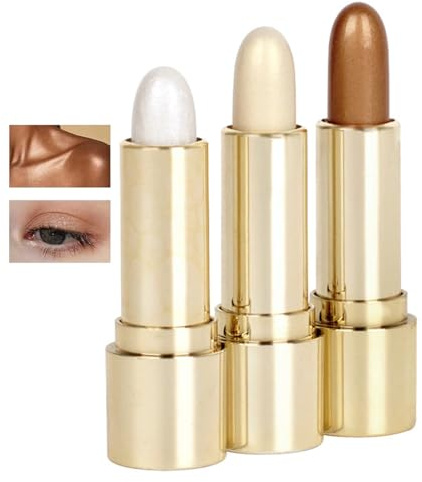 Schminke Formgebung Textmarker, Gesicht Konturierung Schminkstifte, 3 Farben Hellt Schattierungen Bleistift, Highlighter-Makeup 2 in 1 Textmarker-Stift, Für Gesicht und Körper (3PCS)