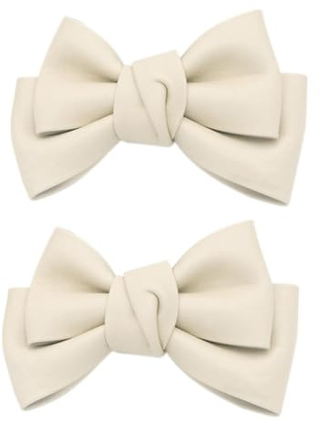 Kliplinc Pack of 2 Removable Leather Bow Shoe Clips Wedding Buckle in Cream White - Metal and PU Leather