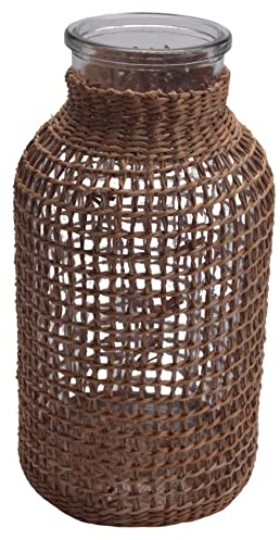 melairo Stroh Glas Blumen Vase Japanischer Blumen Topf im Nordisch Vertraglich Vereinbarten Kreativen Blumen Korb für Wasser Pflanzen -L