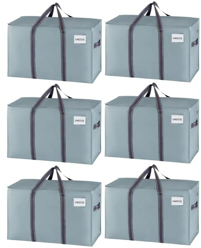 VENO 6 Pack Moving Bags, Moving Supplies, College Packing Storage Boxes with Lids Alternative, Heavy Duty Totes, Extra Large, Sturdy Handles, Zipper, for Packaging (Light Blue Matte, 6 Pack)
