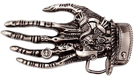 Longcreek Gotische Totenkopf-Gürtelschnalle - Punk-Skelett-Hand für Herren, Jahrgang Western-Cowboy im Punk-Rock-Stil