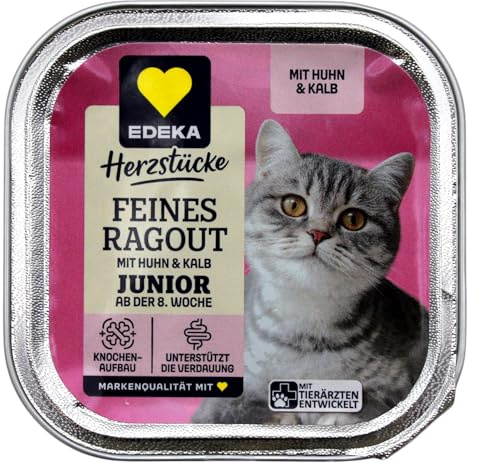 Herzstücke Katzenfutter Feines Ragout Junior mit Huhn und Kalb, 16er Pack (16 x 100g)
