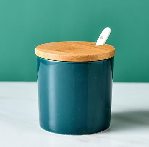 Luminexia Ceramic Condiment Set,Porcelain Spice Jars,Sugar Bowl Condiment Pots With Lids,Spoon And Tray,Seasoning Box For Sugar,Spice,Salt,with Wooden Lids And Spoons,for Breakfast,Home Kitchen