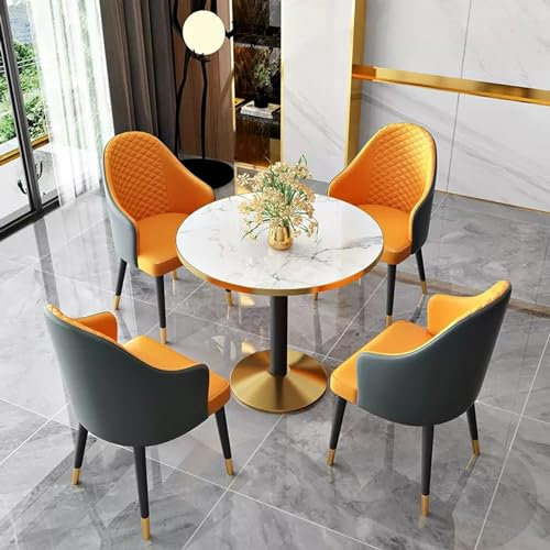 YUGXTH Rundes Esszimmertisch-Set für 4 Personen, Besprechungstisch, Rund Konferenztisch,Empfangtisch Esstisch, Verhandlungstisch, Platzsparendes Tischset für Zuhause und Büro(Color:Dark gray+orange A,