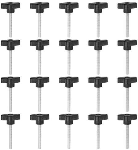 sourcing map 20pcs Wing Knobs M6 x 50mm Male Thread Plastic Tee Stud Knobs T Threaded Handles Hand Clamping Tightening Thumb Screws Thumbscrew, Black