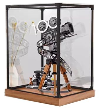 Acryl-Vitrine für Lego 43230 Kamera-Modell, staubdichte, transparente Sammlungsvitrine (nur Displaybox) (Holzmaserung)