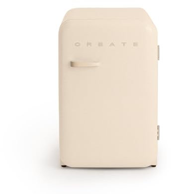 CREATE / RÉTRO FRIGO 83.5 ARGENT/Réfrigérateur blanc cassé avec poignée sable / 98W, basse consommation, 2 étagères, régulateur de température, porte-bouteilles, 56x54x84cm.