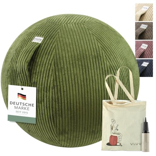 VLUV® BOL VLIP Sitzball Büro ergonomisch - Gymnastikball mit Stoffbezug waschbar, atmungsaktiv, mit Tragegriff und Wegrollschutz - Sitzball für Schwangerschaft und Home Office