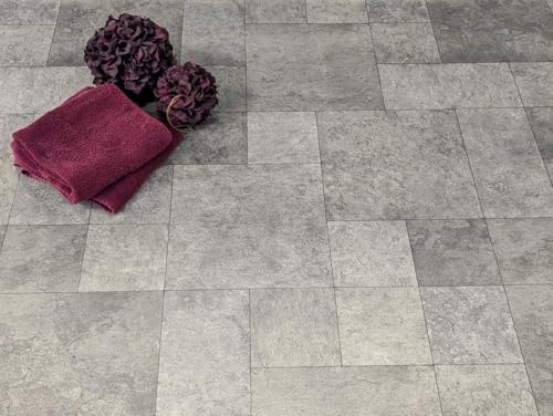 PVC Bodenbelag Vinylboden in Beton Fliesen Mix, Zuschnitt (2m breit / 3,5m lang)