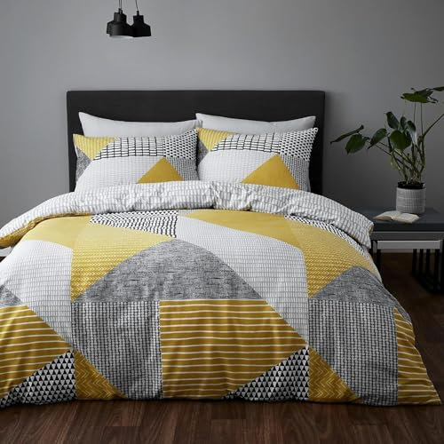 Bettdecke 200x220 Ohne Bezug Nutzbar, Abstrakter Liniendruck Bettdecken Waschbar Ganzjahresdecke Gelb 4 Jahreszeiten Steppdecke, Bettzeug Microfaser mit 2 Kissenbezug für Sommer Winter Doppelbett