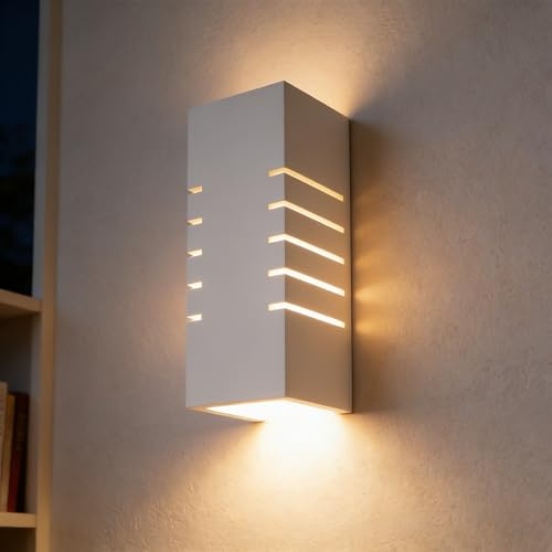 Homefire Wandleuchte Innen Wandlampe Up Down Modern Design Flur | Wandlampen E14 Treppenhaus Beleuchtung Weiß Gipsleuchte Wandbeleuchtung für Schlafzimmer Kinderzimmer - Ohne Leuchtmittel