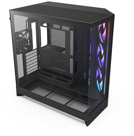 NZXT H9 Flow RGB (2025) – Large Dual-Chamber ATX Mid-Tower Airflow PC Case – Includes 1 x 420mm RGB Fan Unit & 1 x 120mm Fan – 420mm Radiator Support – Tempered Glass – Back-Connect Ready – Black